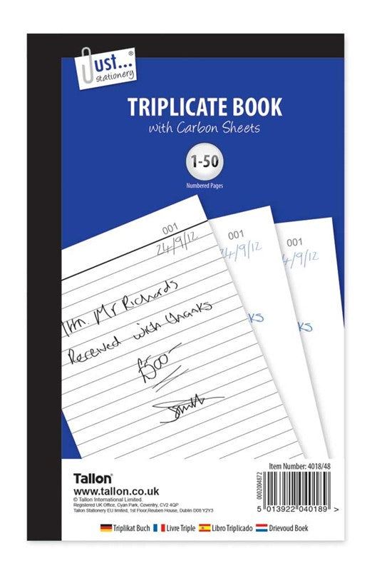 Pack of 12 Triplicate Books - Cabon Sheet Numbered 1-50 Pages
