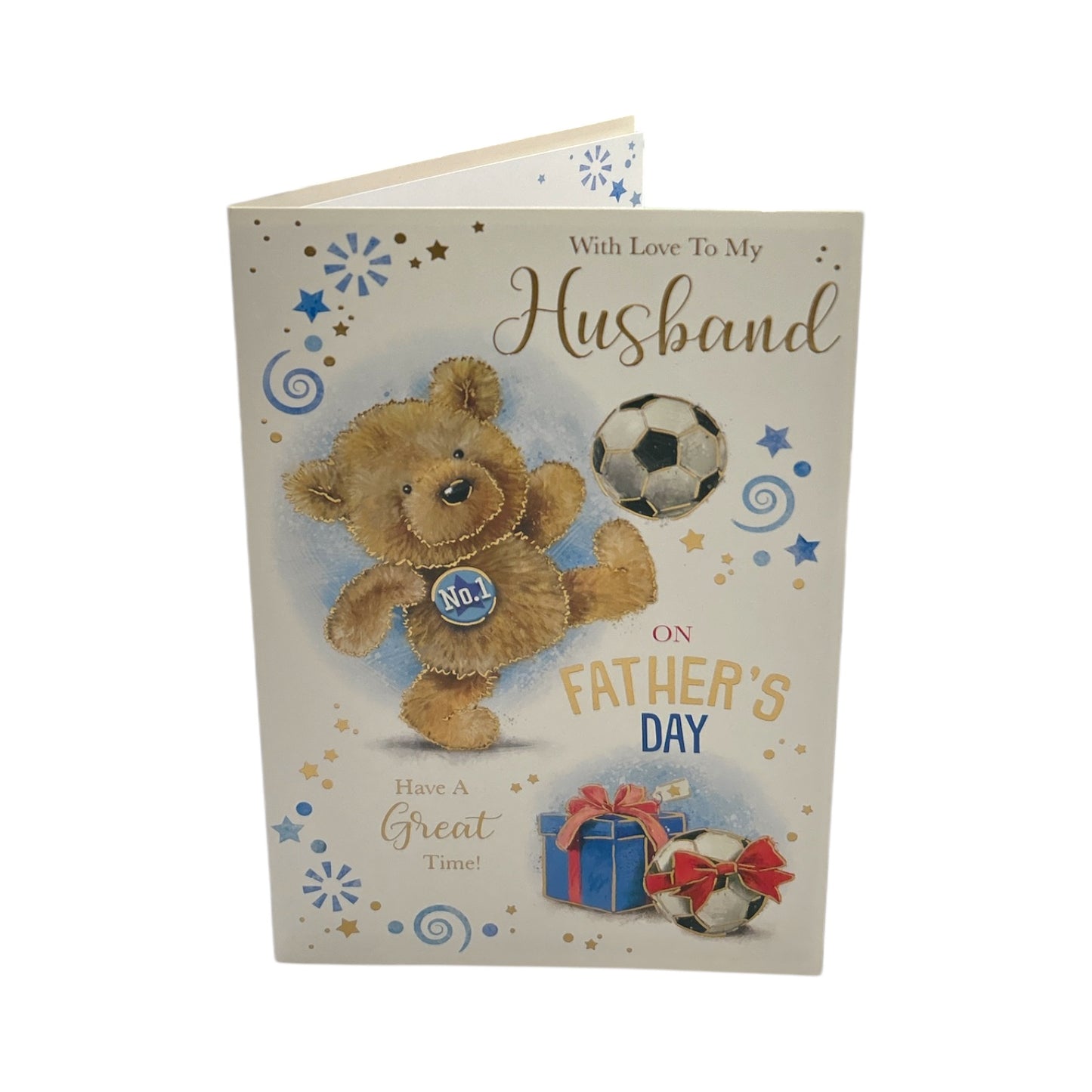 To My Husband Teddy Playing Football Design Father's Day Card