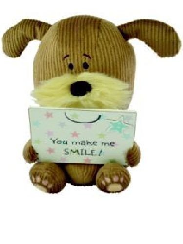 Lots of Woof Soft Toy Dog Holding a Plaque - You make me SMILE 8"