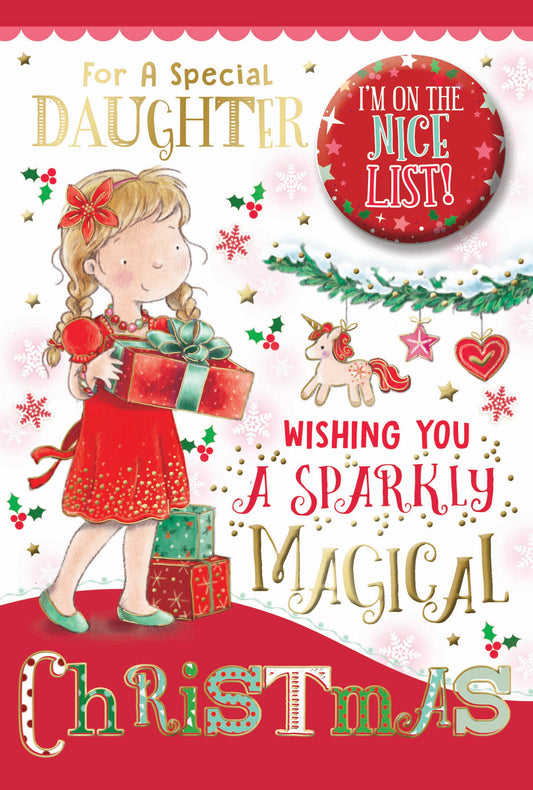 For a Special Daughter Sparkly Magical Christmas Card