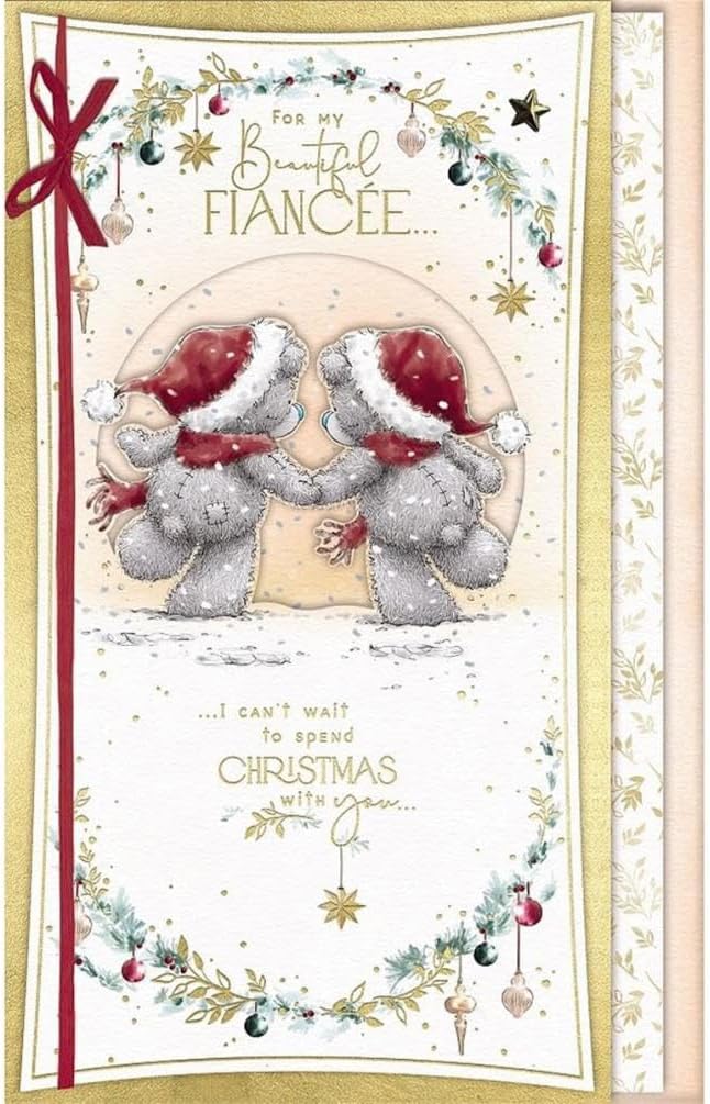Bears Holding Hands Beautiful Fiancée Handmade Christmas Card
