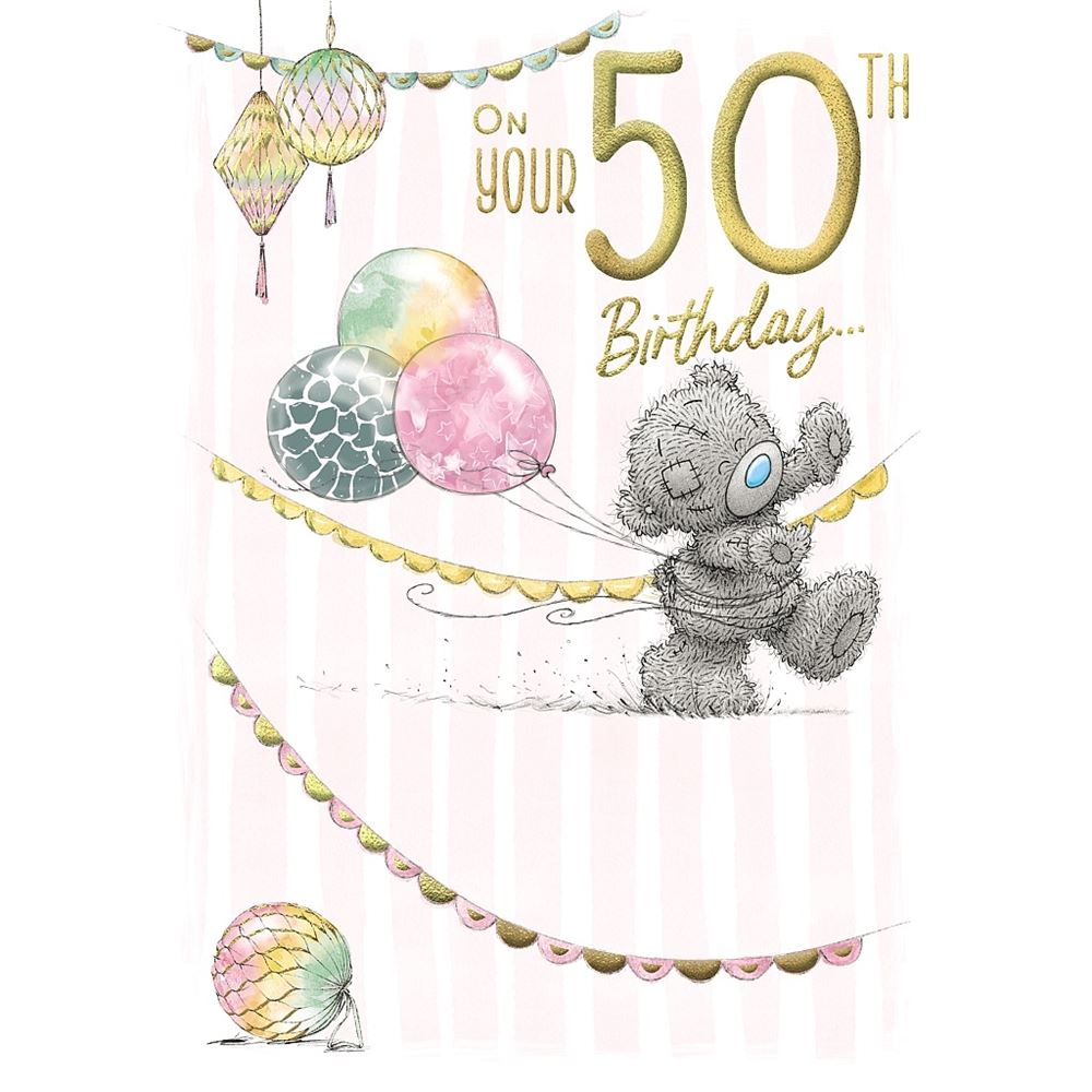 Bear With Balloons 50th Birthday Card