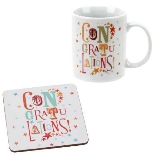 Congratulations ! Funky Gift Set Mug and Cork coaster