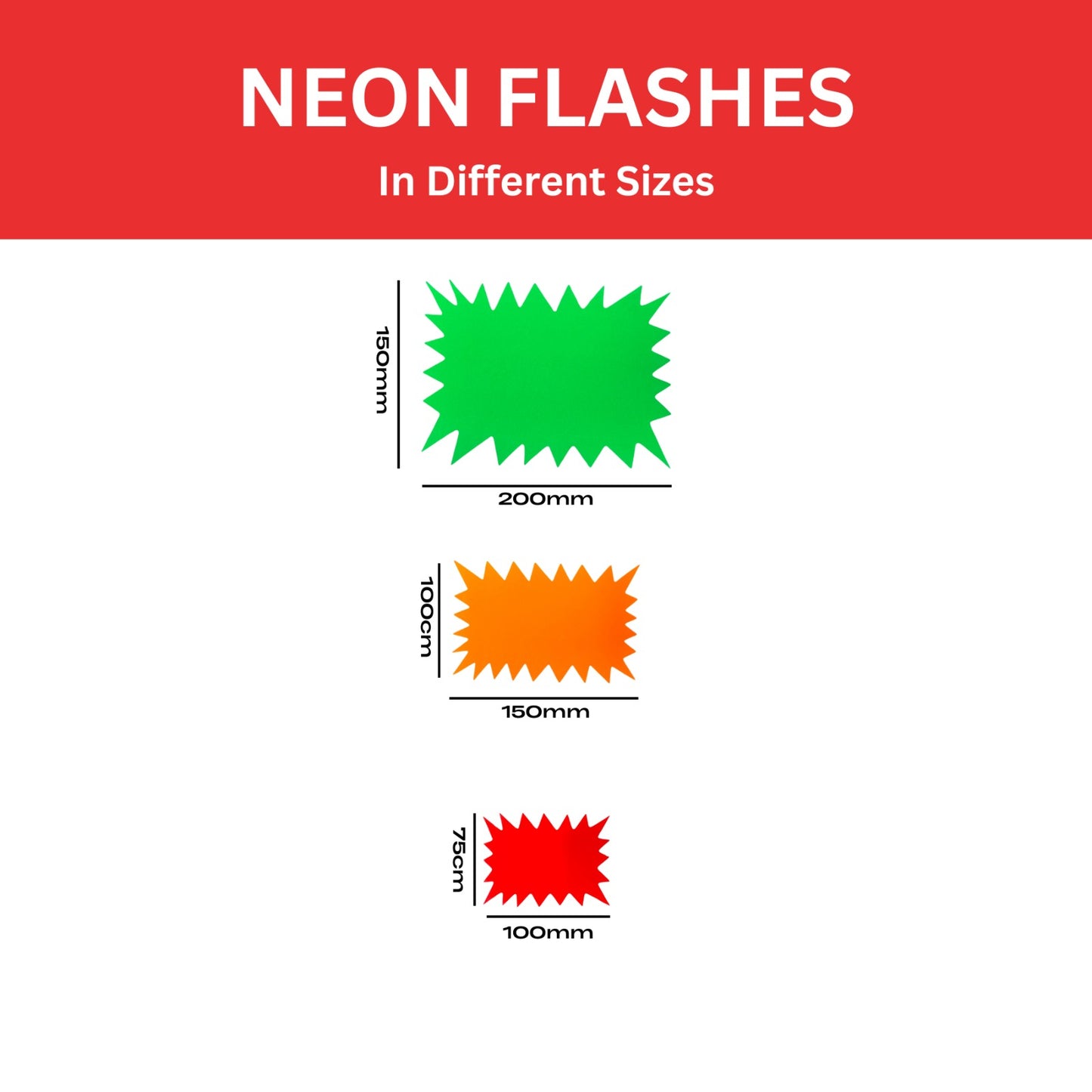 Pack of 50 Assorted Coloured Neon Fluorescent Stars & Flashes in Assorted Size