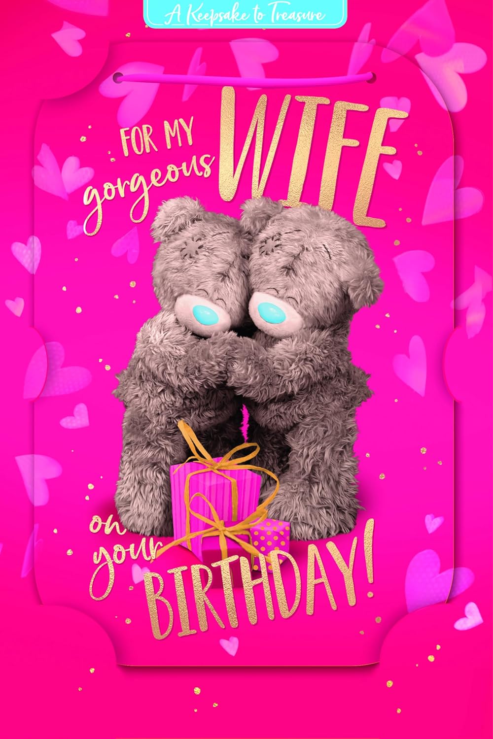 Bears Hugging And Gifts 3D Photo Finish Keepsake Wife Birthday Card