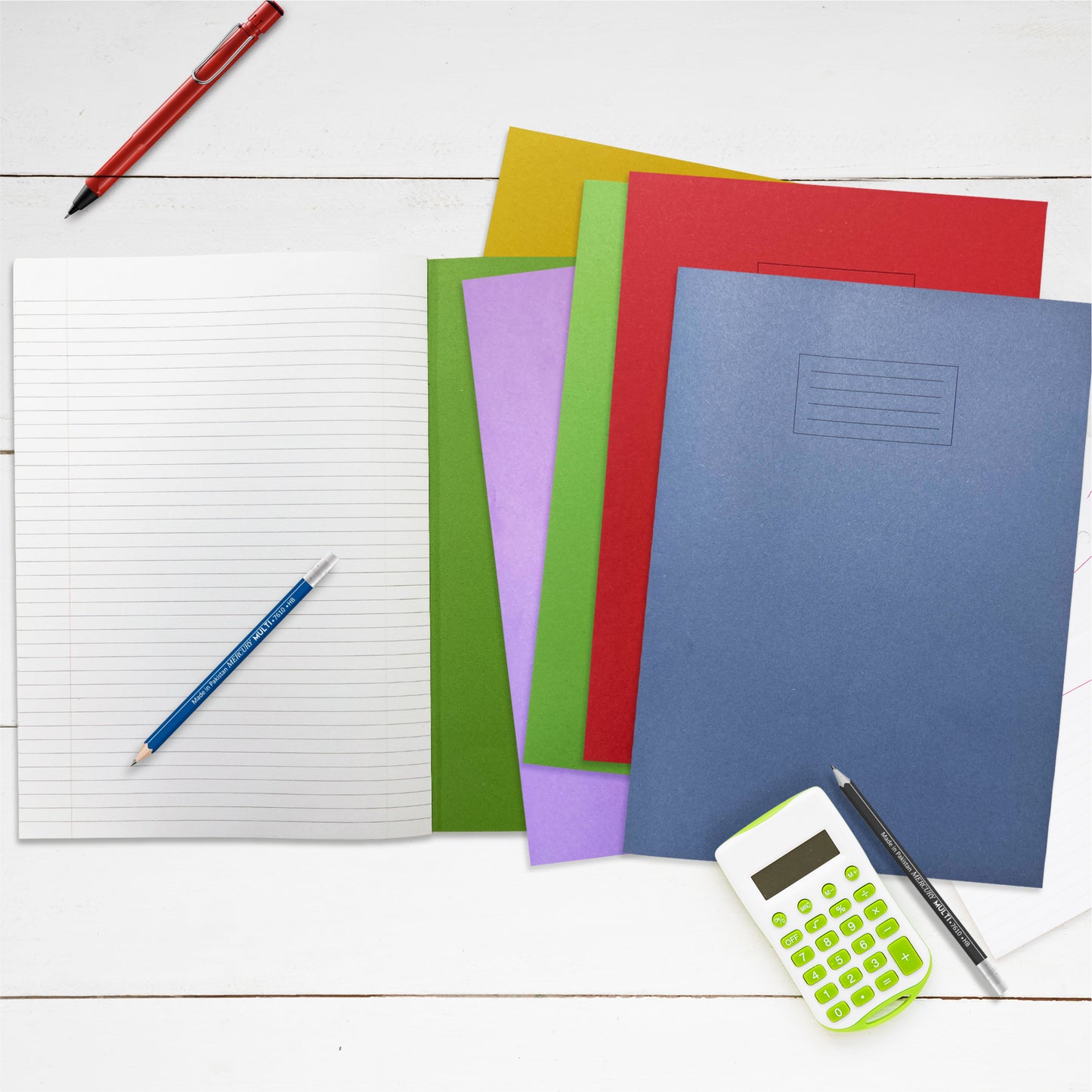 Janrax A4+ Dark Blue 48 Page Feint Ruled and Margin Exercise Book WF Paper with 225gsm Manilla Cover 240x340mm Workbook