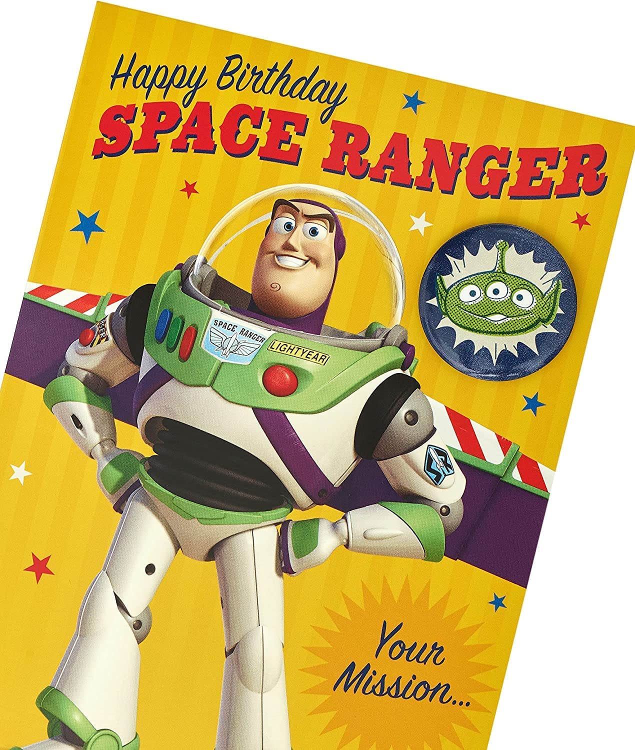 Disney Toy Story Buzz LightYr Pixar Birthday Card with Badge