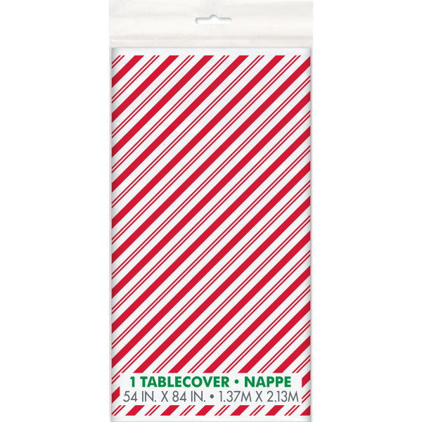 Red Stripes Snowman Rectangular Plastic Table Cover, 54"x84"