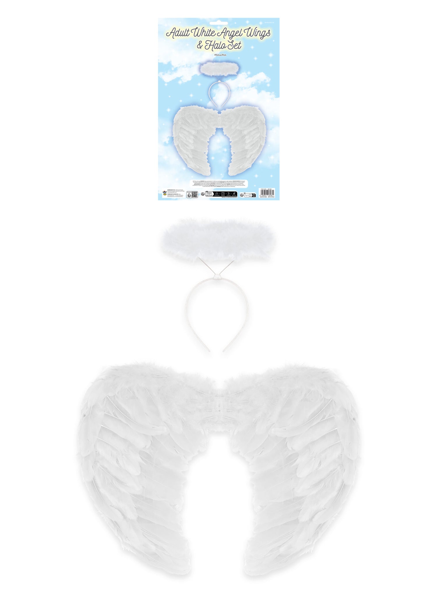 12 Packs of 2 Pieces Adult White Angel Wings and Halo Fancy Dress Set