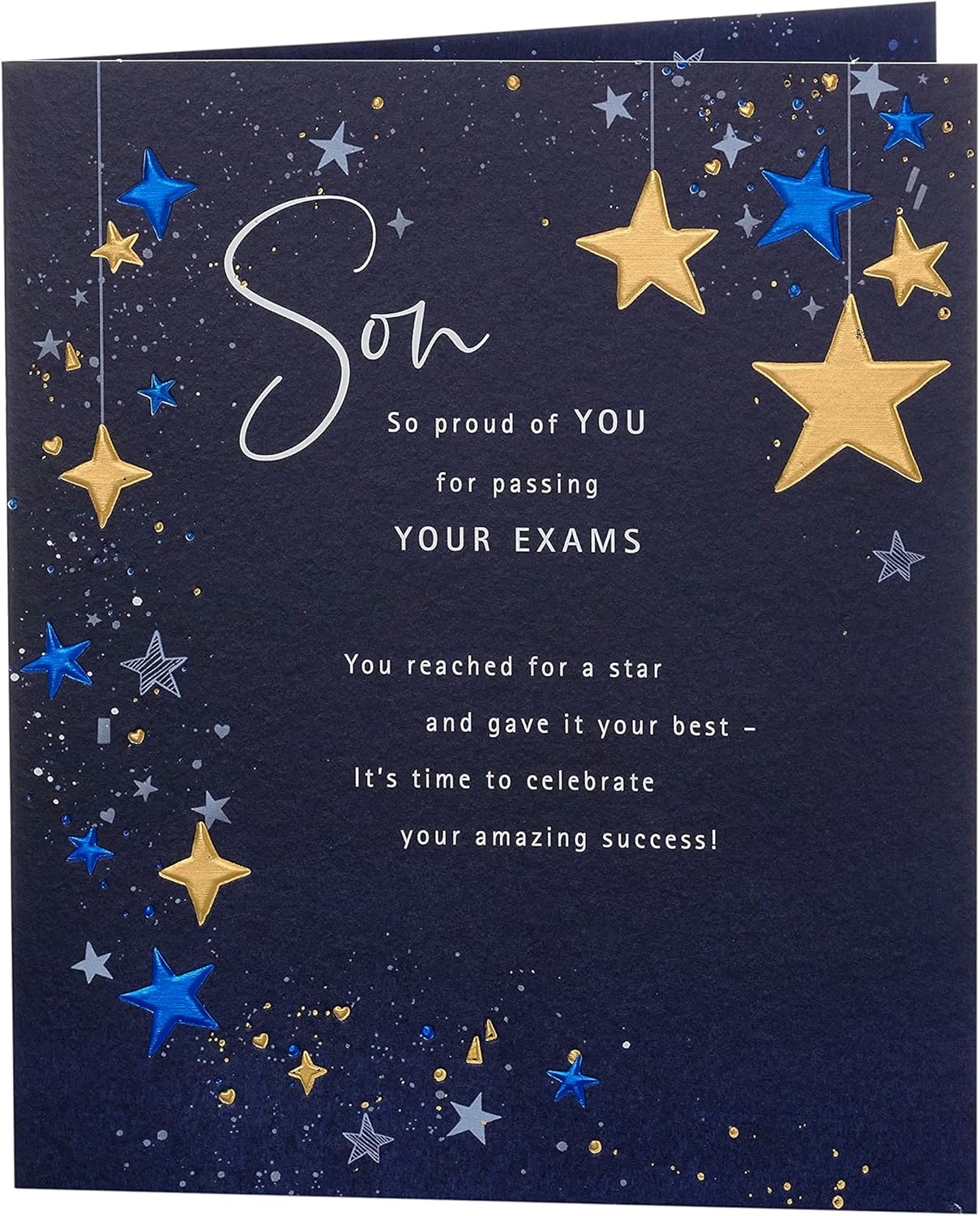 Dark Blue Design Son Passing Exams Congratulations Card