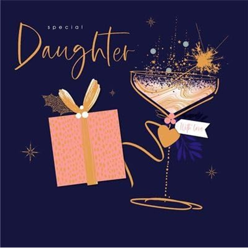 Daughter Christmas Card Cocktail and Gift with Foil, Decoupage and Embossed Details