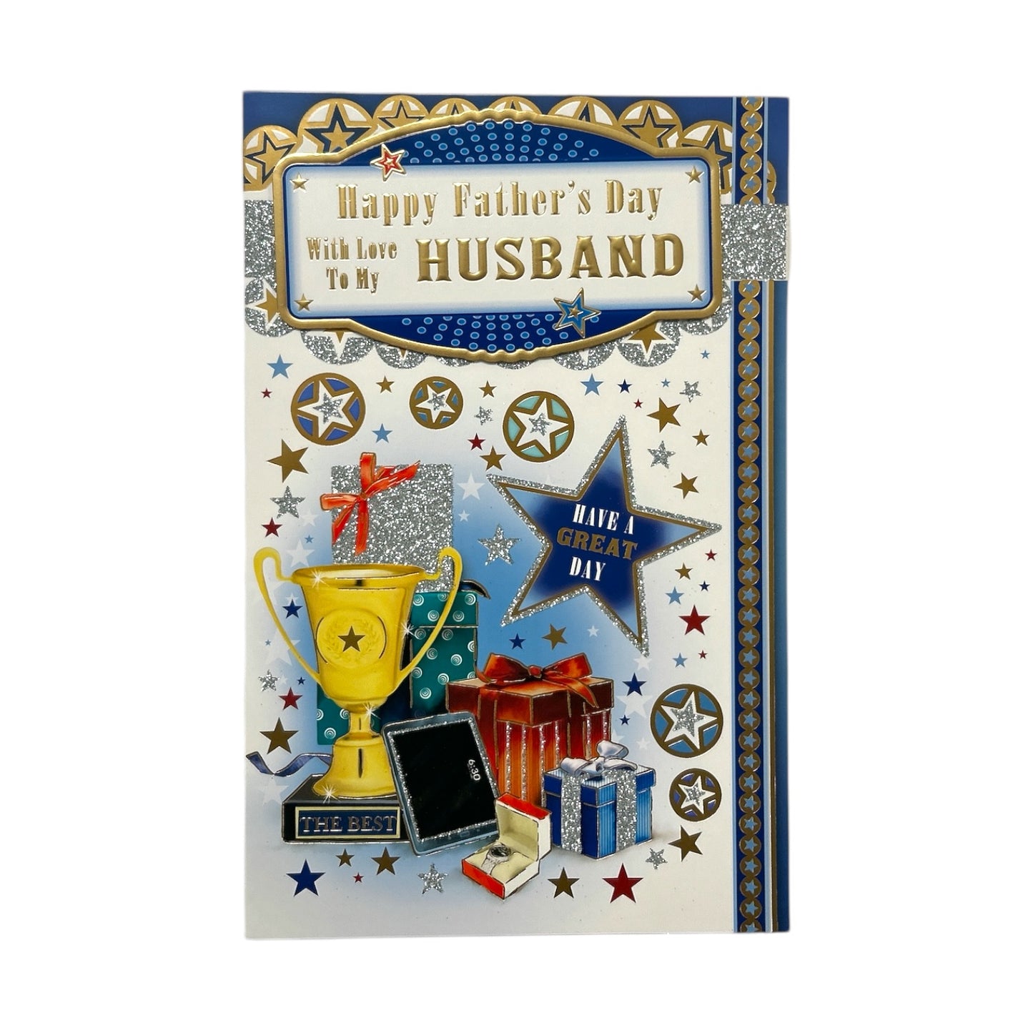 To My Husband Trophy And Gift Boxes Design Father's Day Card