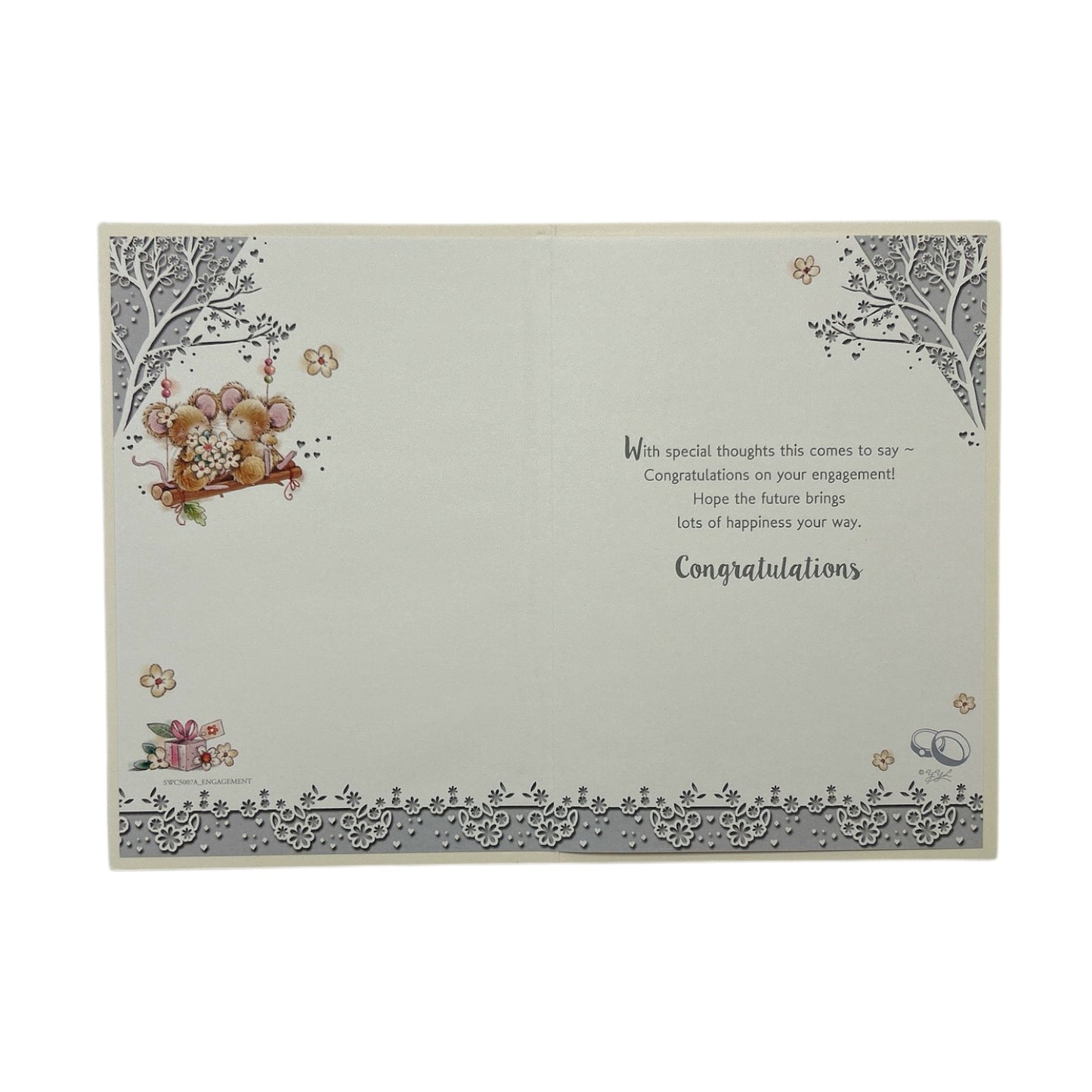 On Your Engagement Cute Mice On Swing Design Congratulations Card