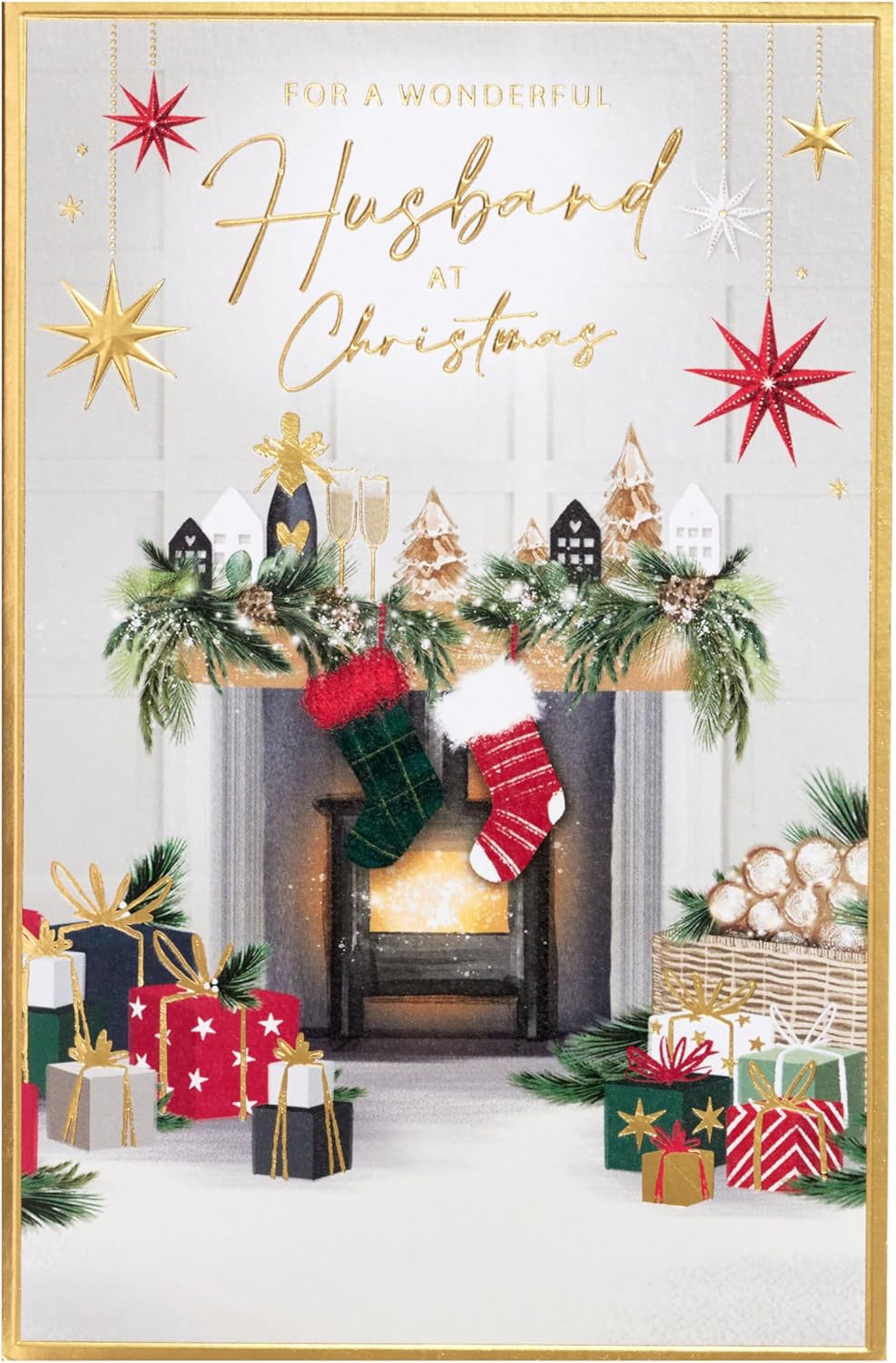 Cosy Fireplace Design Husband Christmas Card