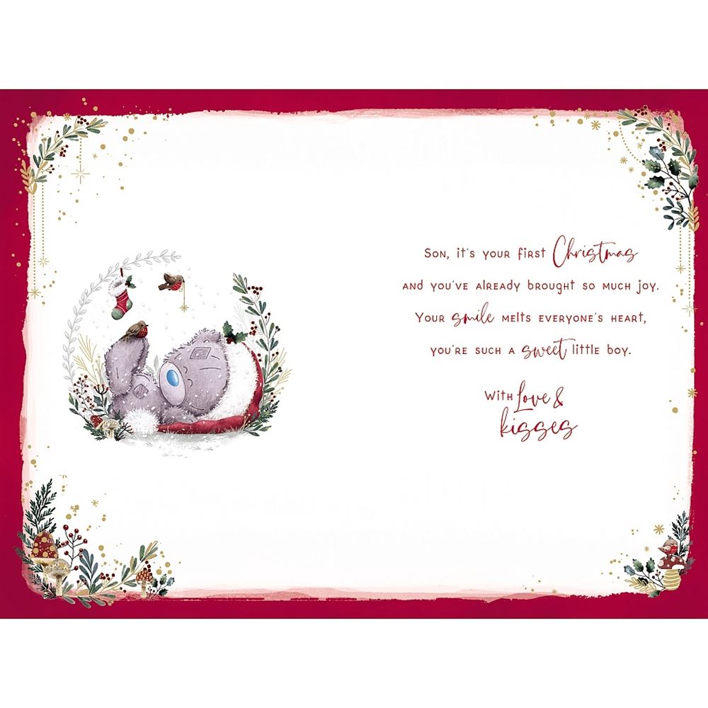 Bear And Reindeer Baby Son's First Christmas Card