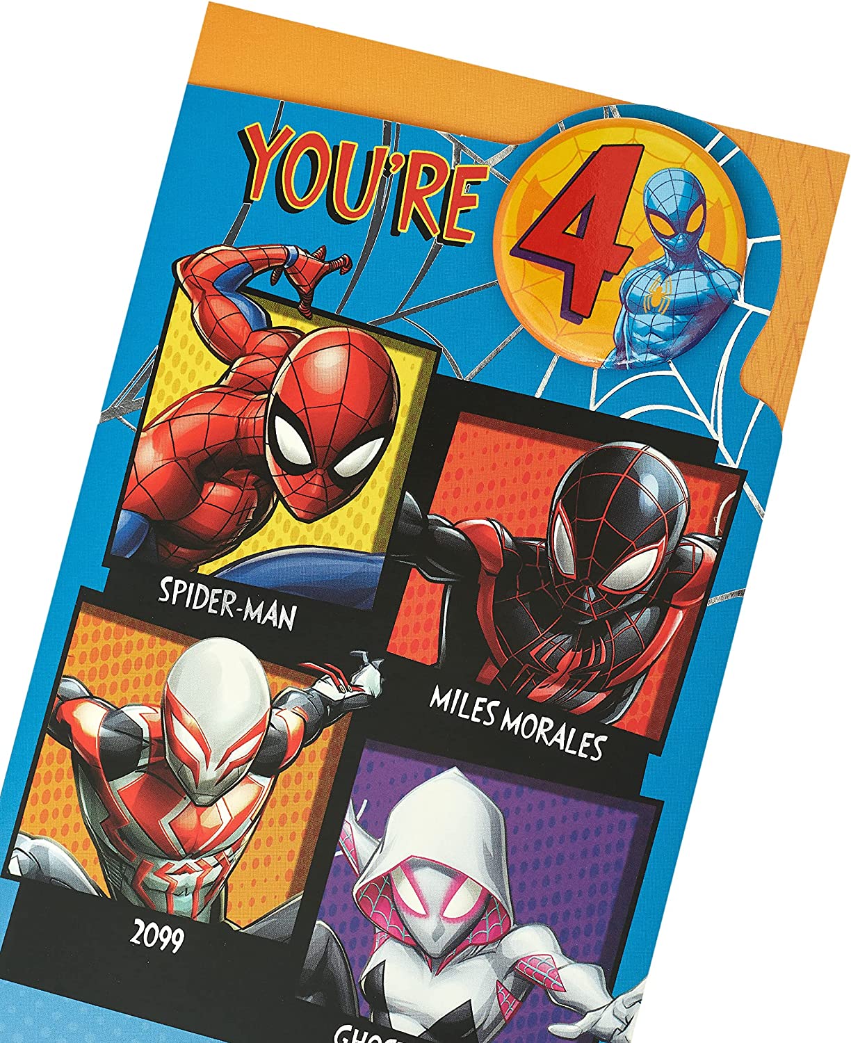 Marvel Spider Man 4th Birthday Card with Badge