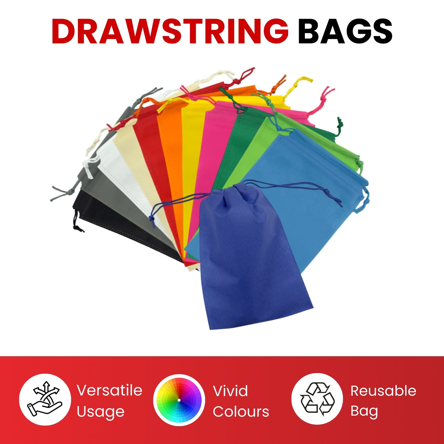 Pack of 25 Ivory Coloured 12x9cm Non-Woven Drawstring Bags