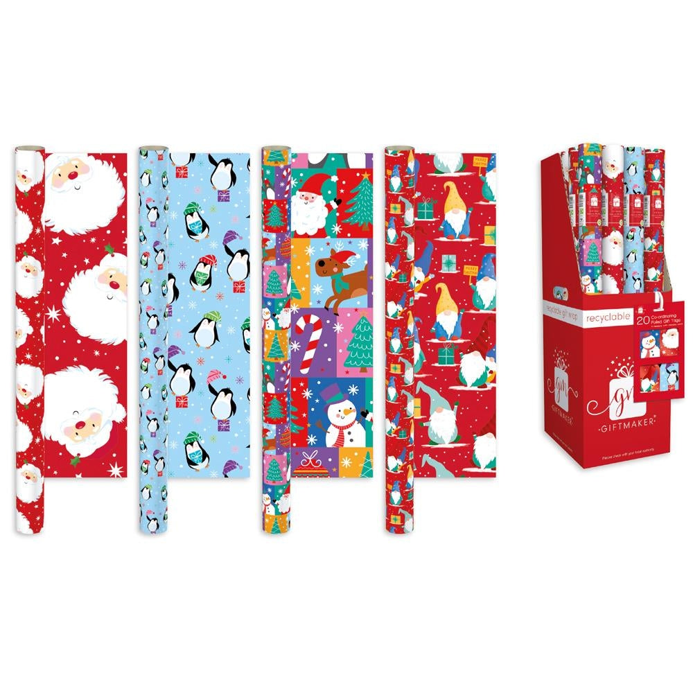 Single 4m Santa & Friends Christmas Wrap Roll