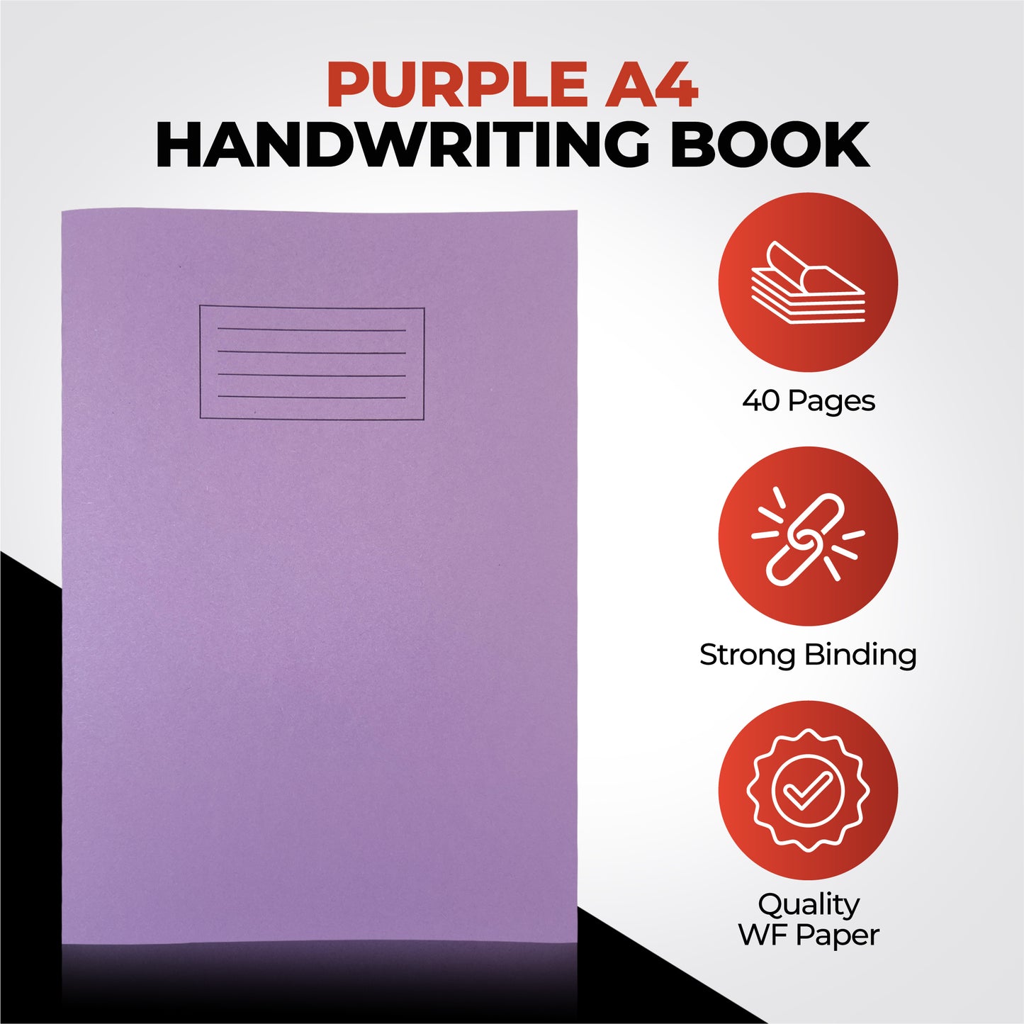 Pack of 25 Janrax A4 Purple 40 Page Handwriting Books Exercise Books WF Paper with 225gsm Manilla Cover