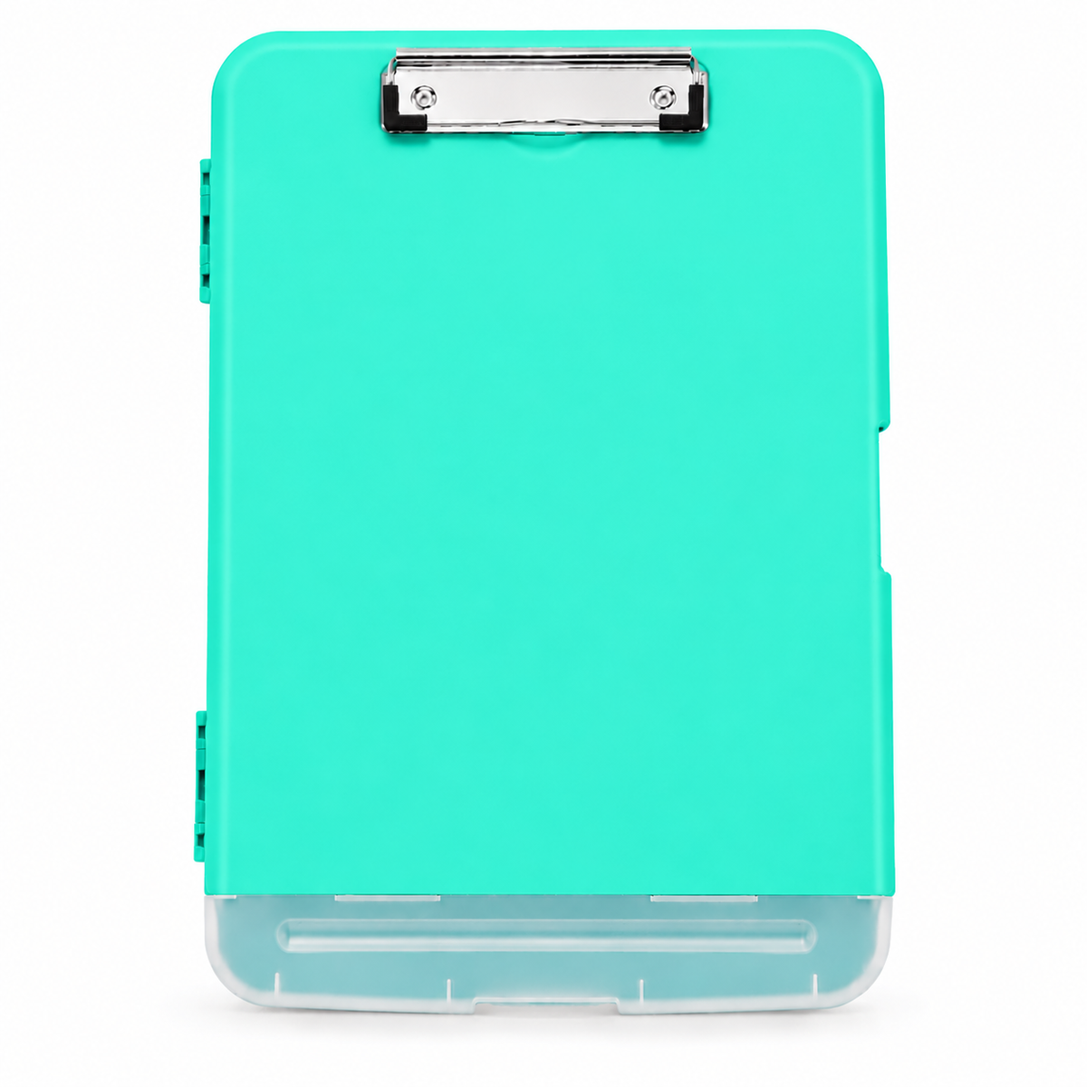 Pack of 6 A4 Cyan Green Plastic Clipboard Box Files With Pencil Holder - Storage Filing Case