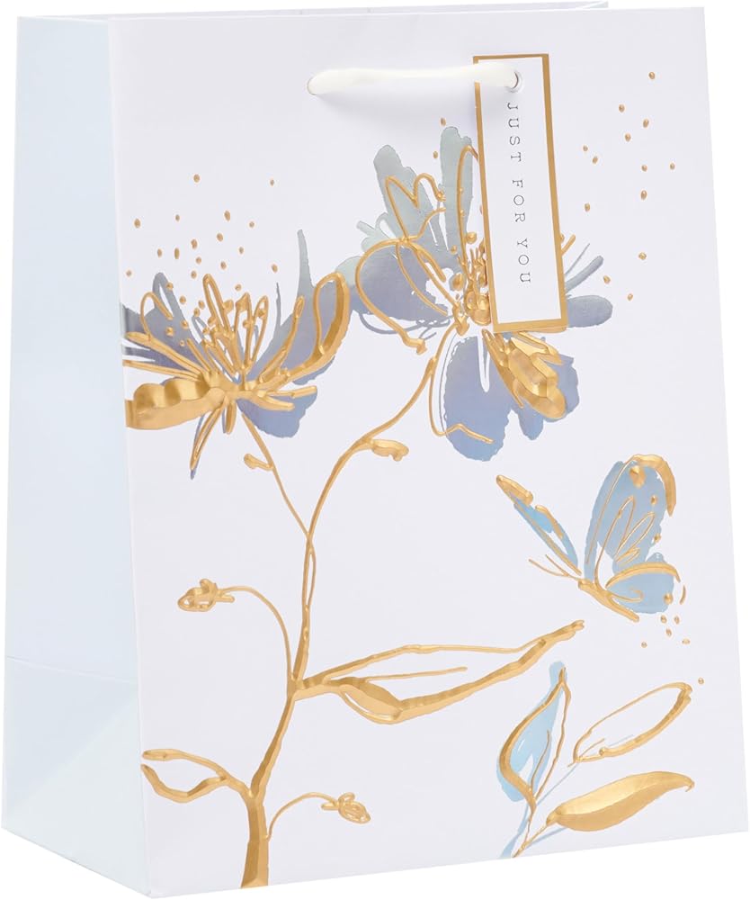 Floral White Lotus Design Medium Gift Bag