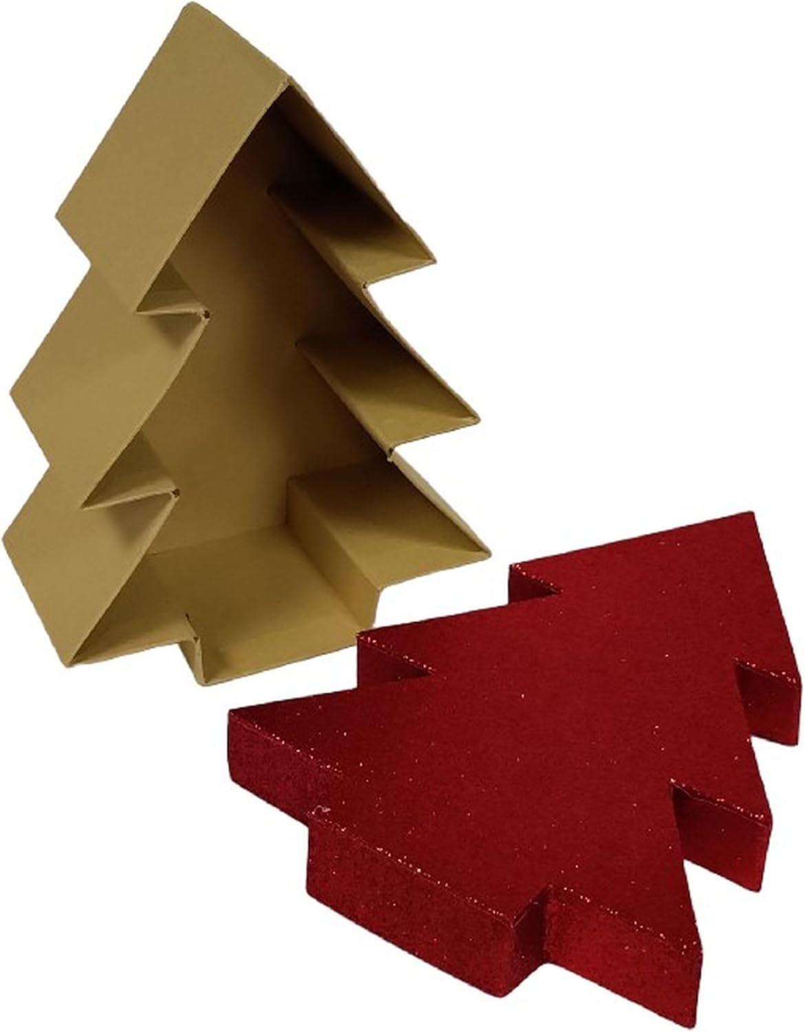 Pack of 3 Assorted Sizes Christmas Tree Shaped Box with Red Gliter Lid