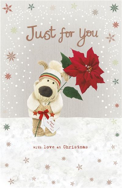 Just For You Boofle Holding a Big Flower Design Christmas Card