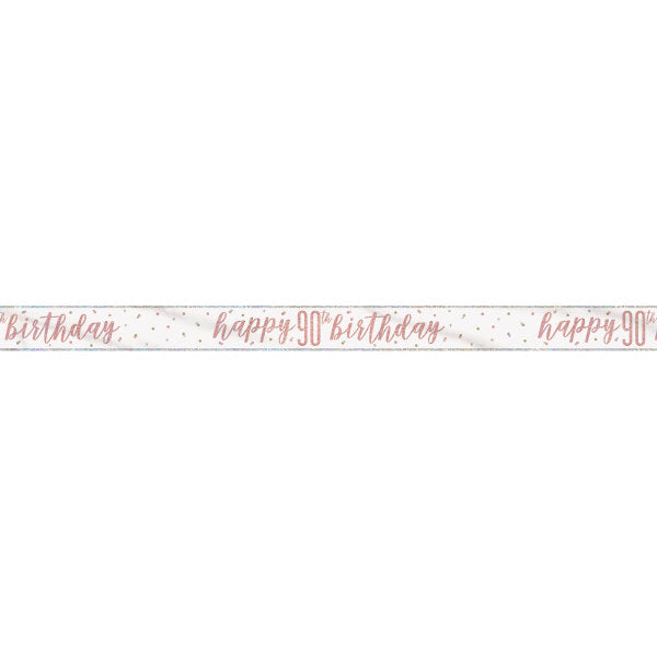 9ft Glitz Rose Gold Foil Banner "Happy 90th Birthday"