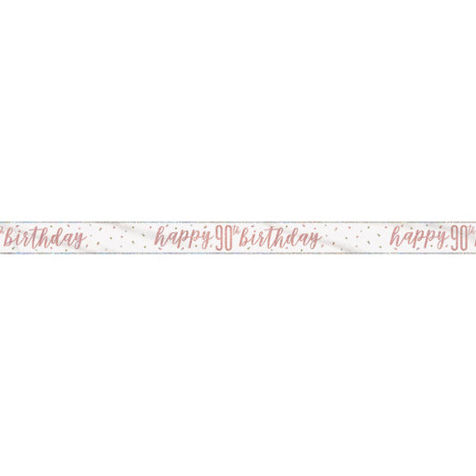 9ft Glitz Rose Gold Foil Banner "Happy 90th Birthday"