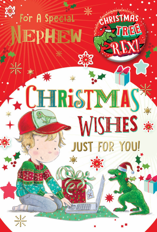 For a Special Nephew Just for You Christmas Card with Badge