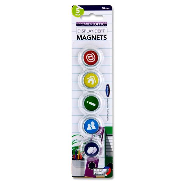 Pack of 5 for 30mm Round Assorted Symbols Magnet by Premier Office