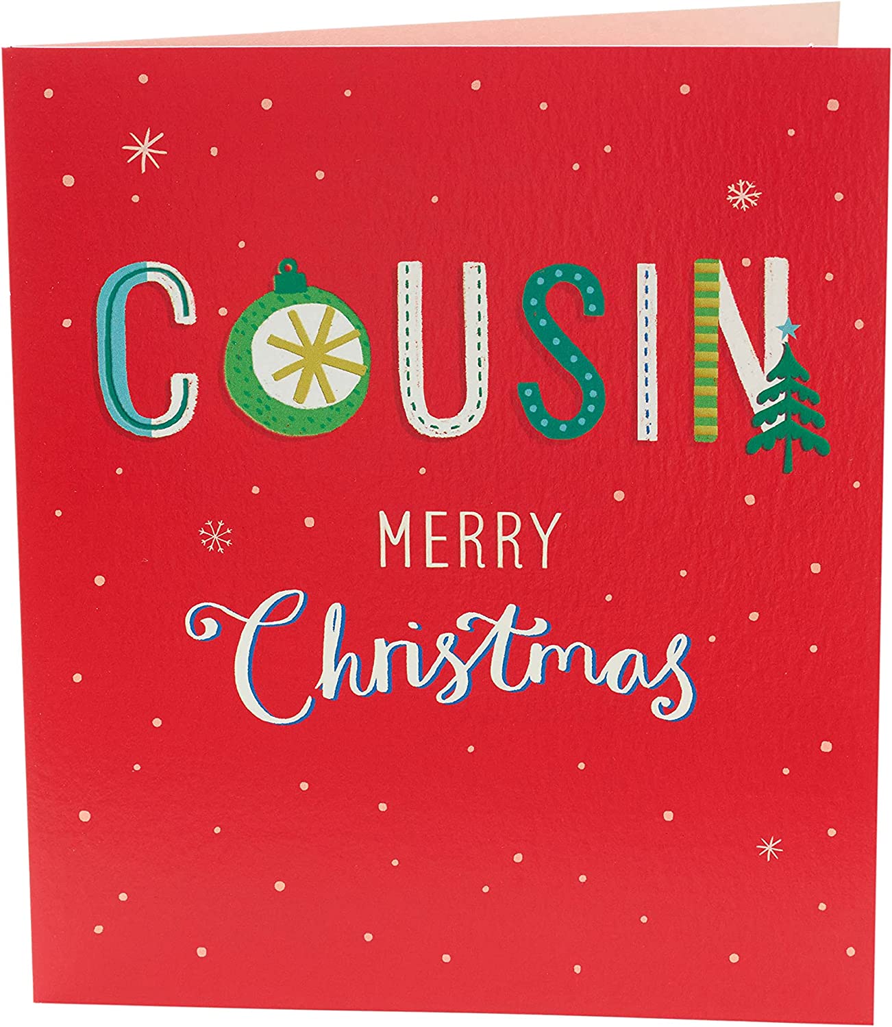 Cousin Christmas Card Bright Lettering