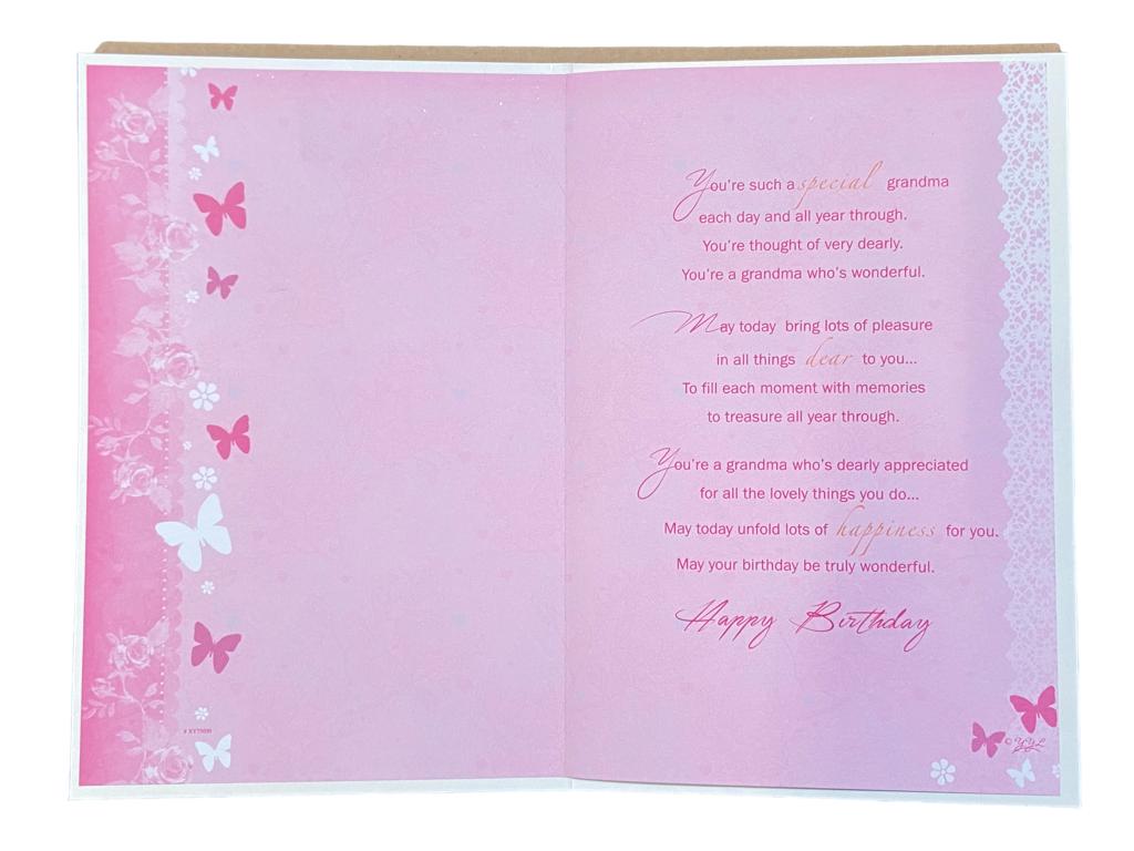 Grandma Pink Floral Design Warm Verse Birthday Card