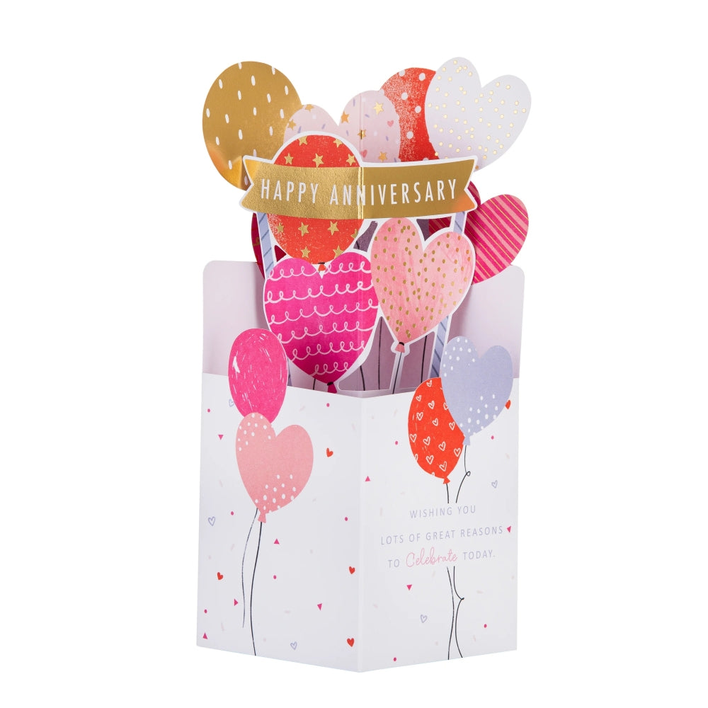 3D Pop-Up Heart Balloons Design Anniversary Card
