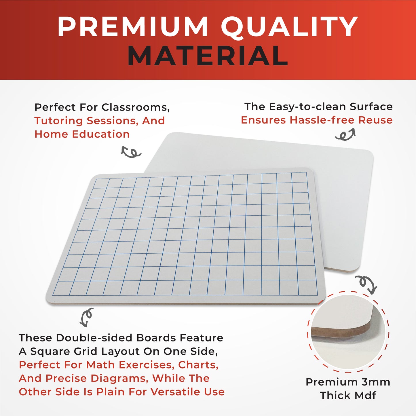Pack of 30 Rigid MDF Square Grids A4 Whiteboards