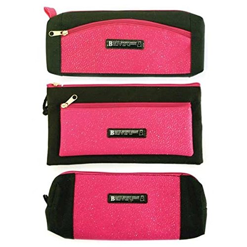 Just Stationery Assorted Shaped Glitter Pencil Case - Pink/Black Single Supplied