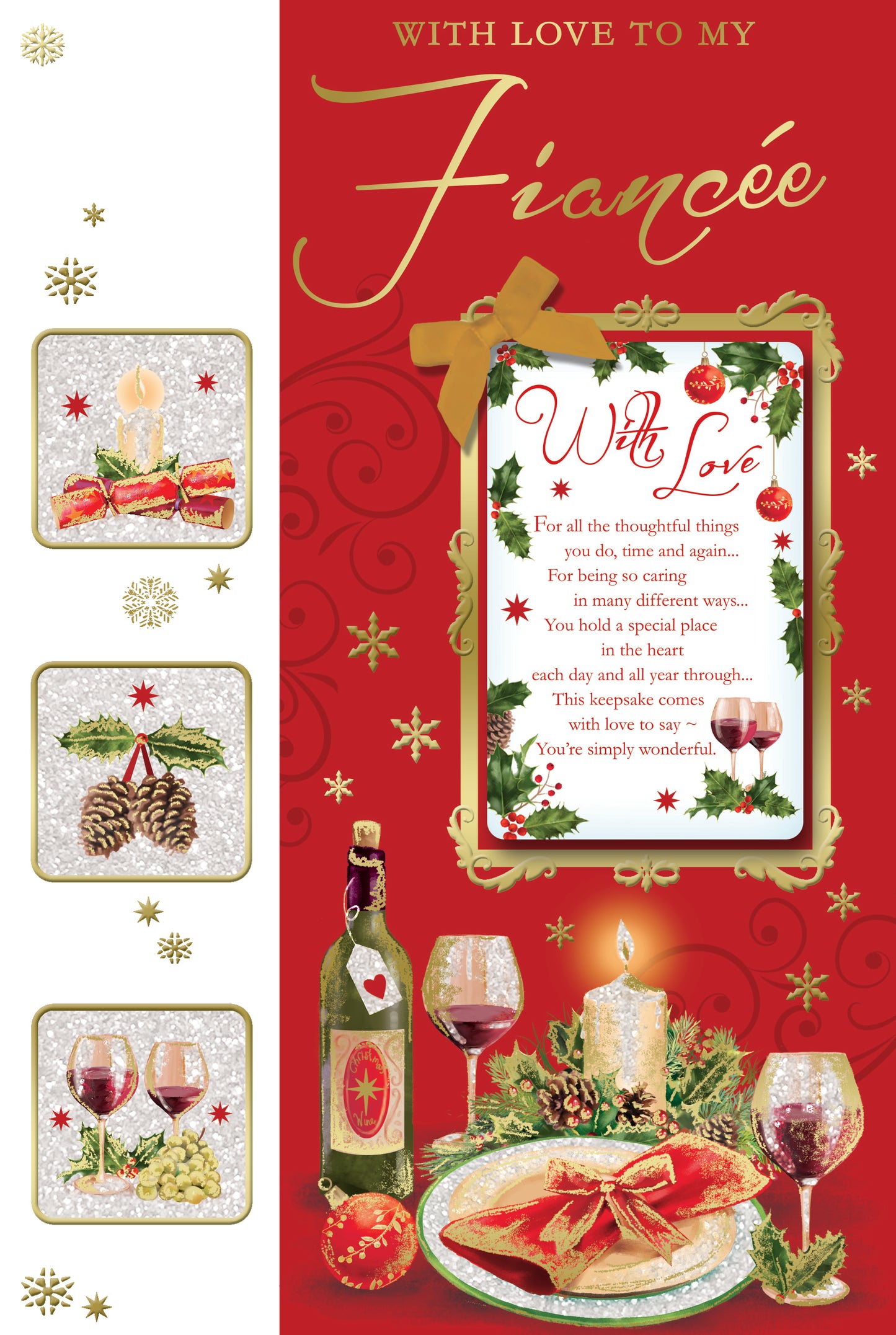 With Love to My Fiancee Champagne Bottle Design Christmas Card