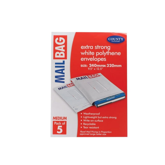 Pack of 5 Medium Strong Polythene Mail Bag Envelopes