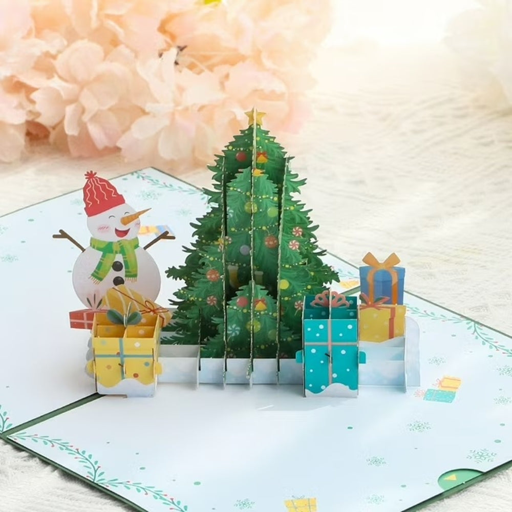 Bronzed Snowman and Tree 3D Pop Up Christmas Card