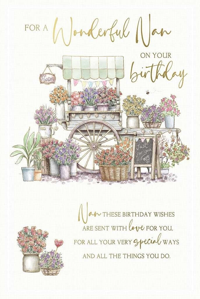 Floral Garden Cart Design Wonderful Nan Birthday Card