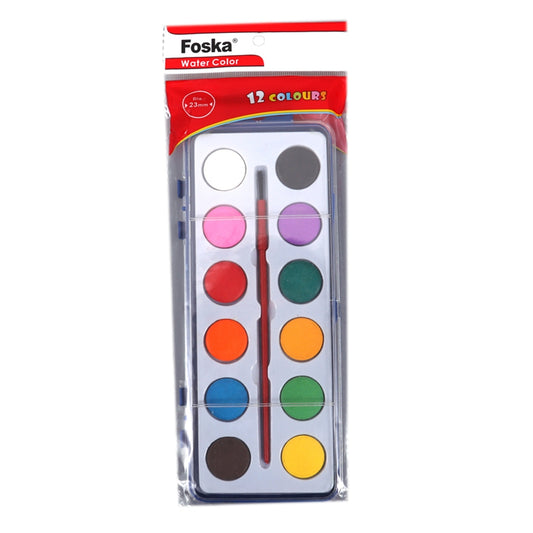 Pack of 12 Solid Watercolour Paint Set with Brush