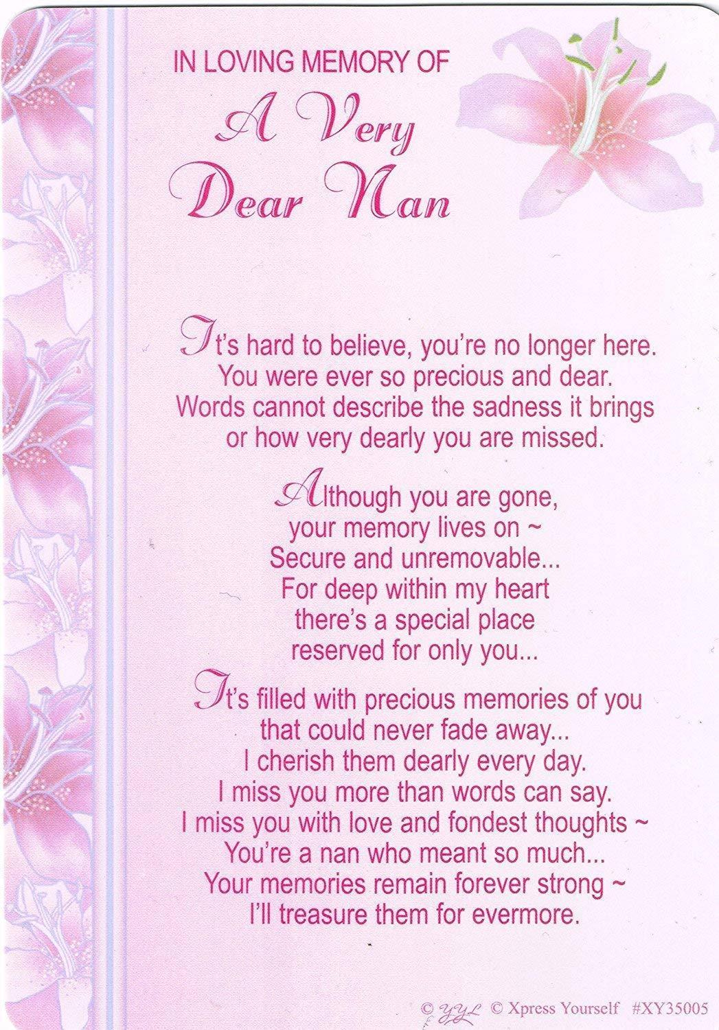 In Loving Memory of a very Dear Nan Graveside Xpress Yourself Keepsake Wallet Purse Card