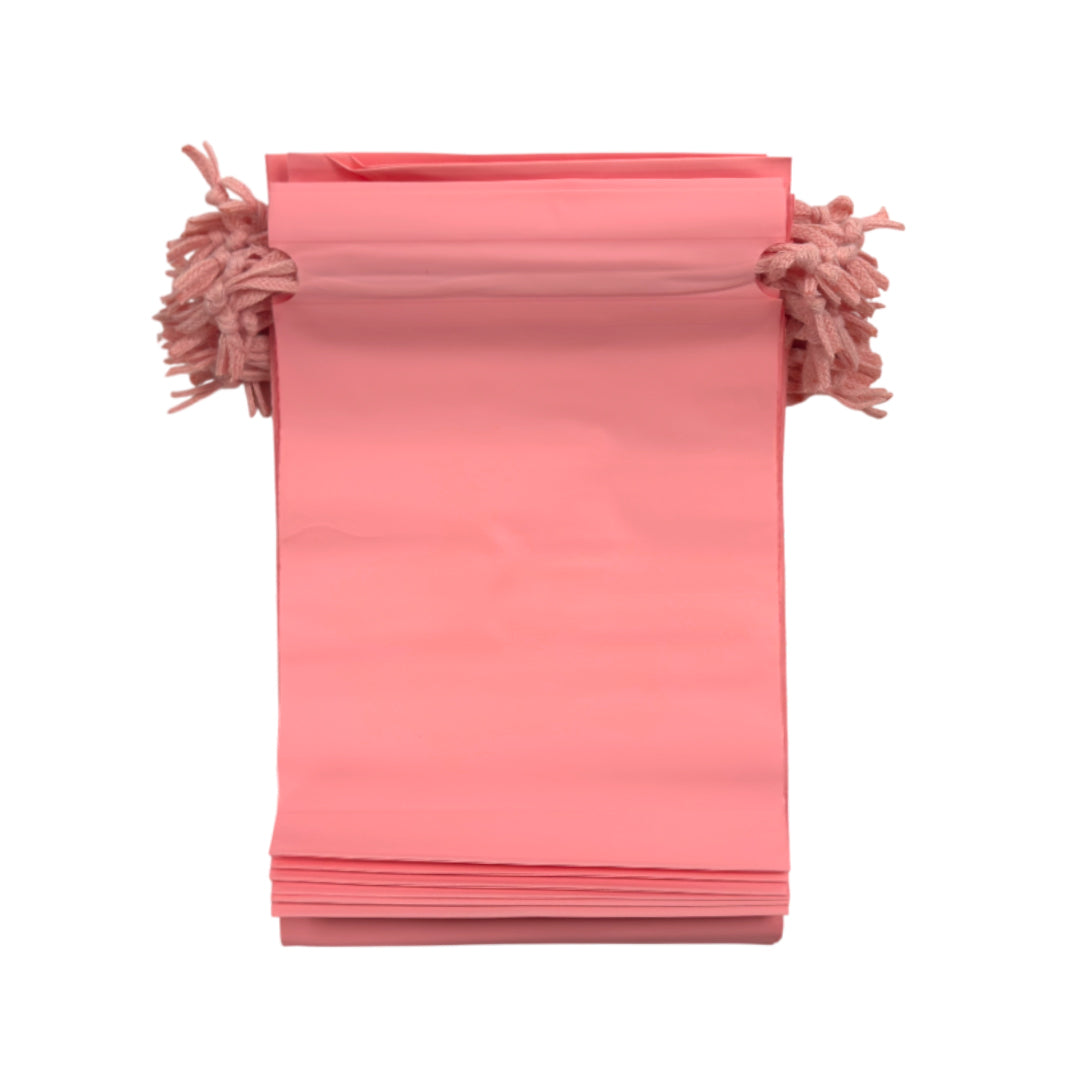 Pack of 100 Pink Coloured 21x29cm PEVA Frosted Drawstring Bags