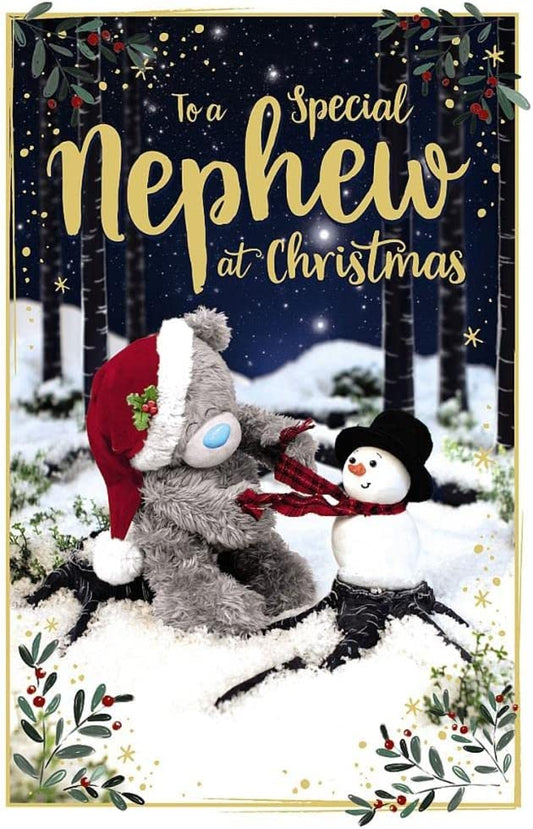 Bear With Snowman 3D Holographic Nephew Christmas Card