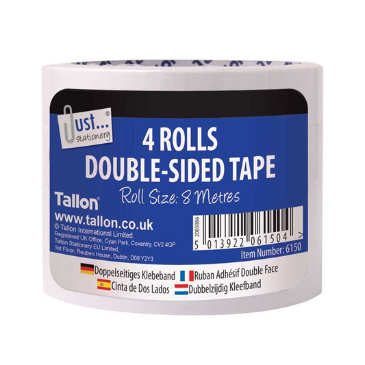Pack of 4 Just Stationery 18mm Double Sided Tape