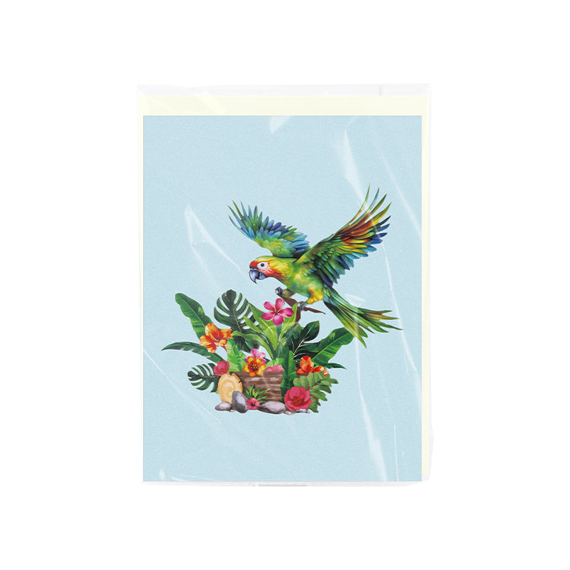 Exotic Wishes Parrot in Bloom 3D Pop Up Greeting Card - Birthday Mother Anniversary Valentine's Day