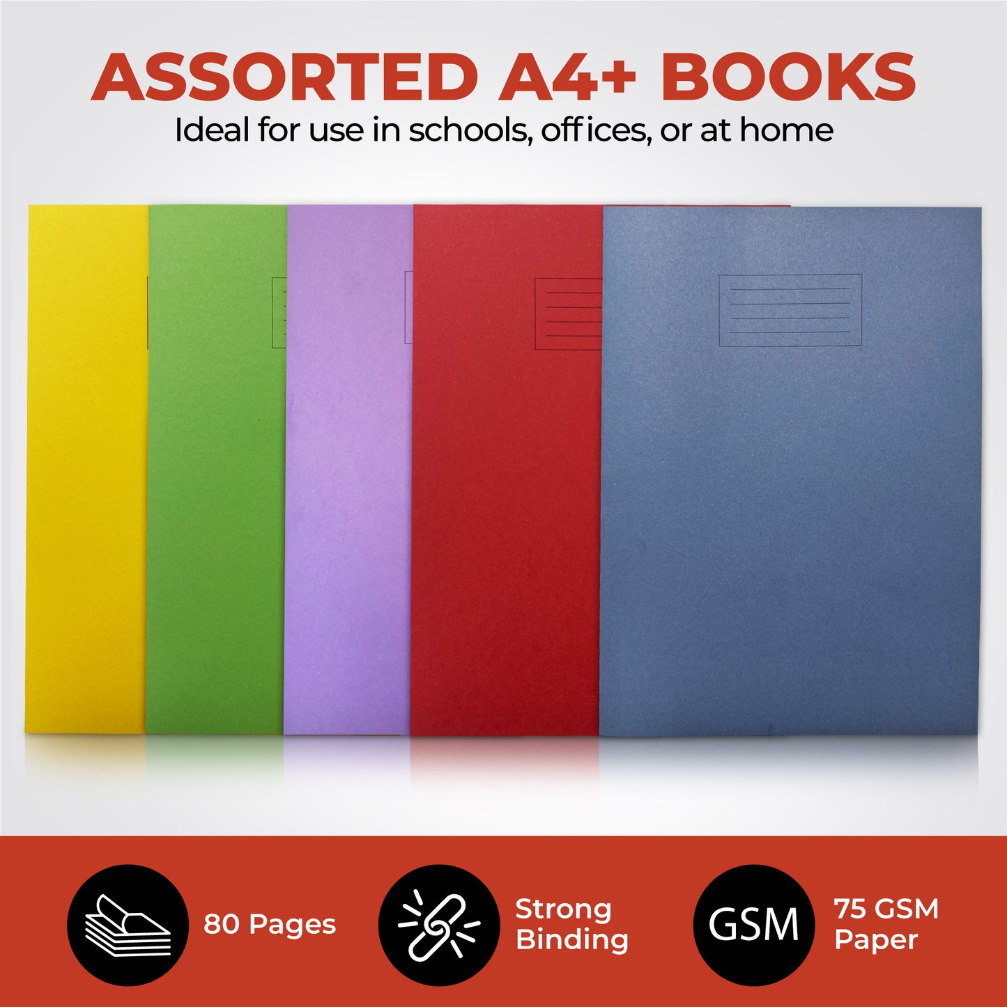 Pack of 50 Janrax A4+ Assorted 48 Page Feint Ruled and Margin Exercise Books WF Paper with 225gsm Manilla Cover 240x340mm Workbook