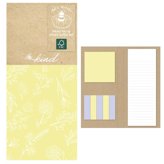 Bee Kind Memo Pad and Sticky Notes Set