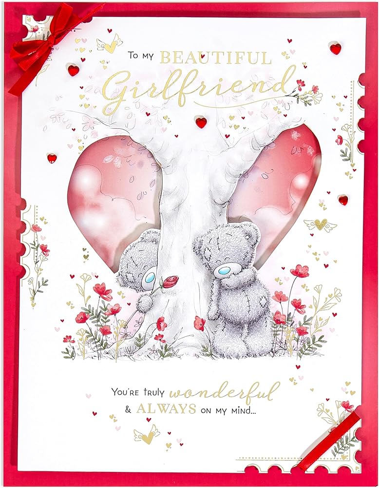 Bears By Tree Trunk Girlfriend Luxury Boxed Handmade Valentine's Day Card