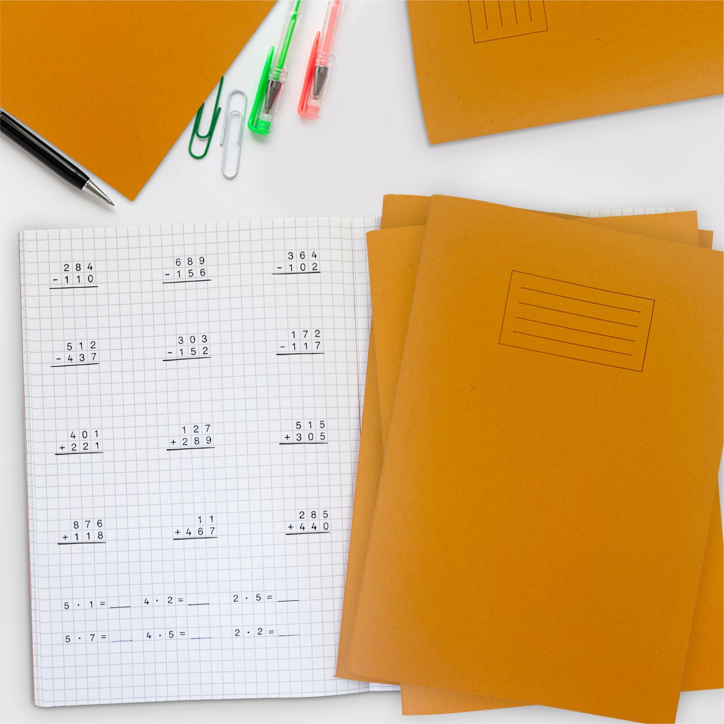Pack of 50 Janrax A4 Orange 80 Page 7mm Squared Paper Exercise Books WF Paper with 225gsm Manilla Cover